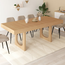 Tavolo da pranzo rettangolare allungabile per 4-8 persone con gamba ad arco in legno effetto faggio 160-200 cm - ALOISE | IdMark