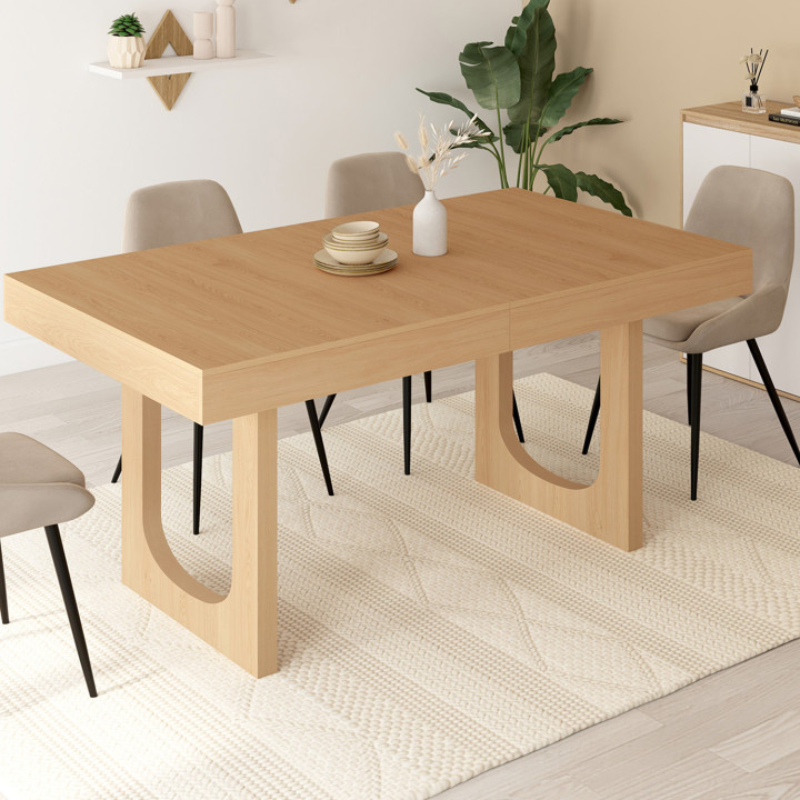 Tavolo da pranzo rettangolare allungabile per 4-8 persone con gamba ad arco in legno effetto faggio 160-200 cm - ALOISE | IdMark
