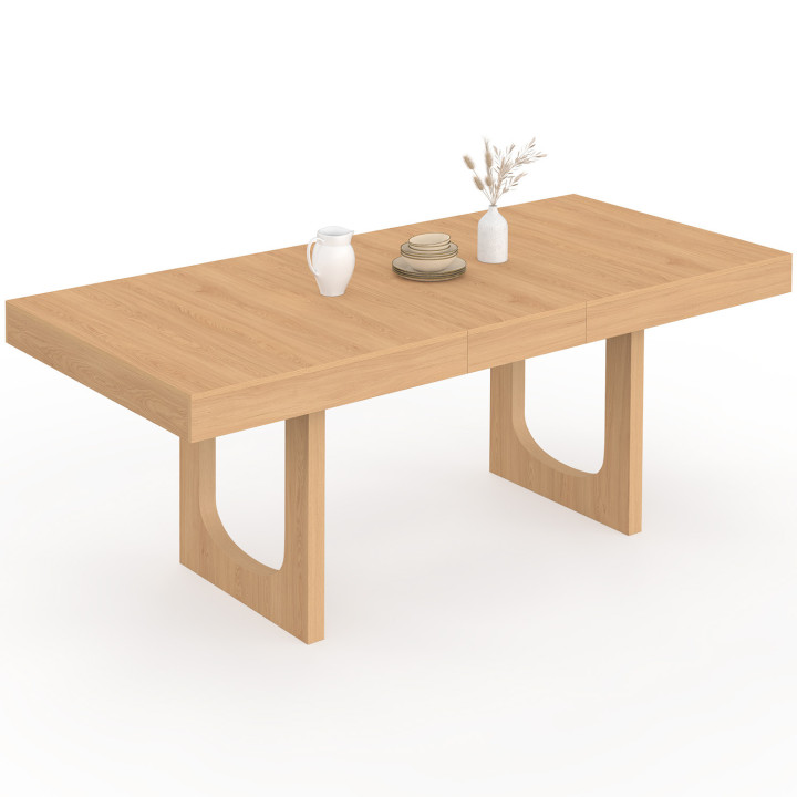 Tavolo da pranzo rettangolare allungabile per 4-8 persone con gamba ad arco in legno effetto faggio 160-200 cm - ALOISE | IdMark