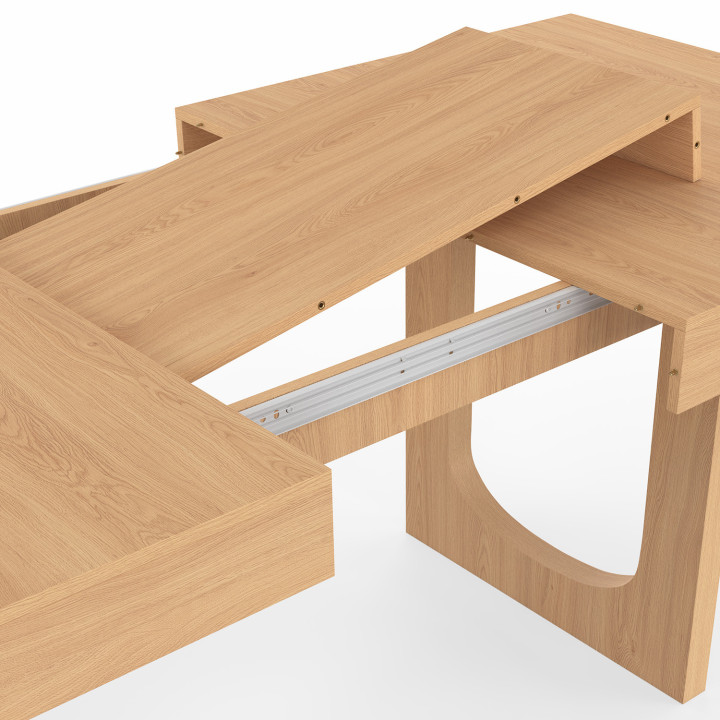 Tavolo da pranzo rettangolare allungabile per 4-8 persone con gamba ad arco in legno effetto faggio 160-200 cm - ALOISE | IdMark
