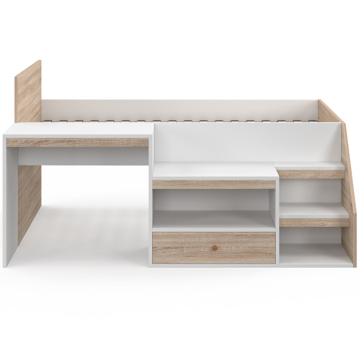 Letto combinato con base, scrivania e contenitore 90 x 190 cm faggio e bianco