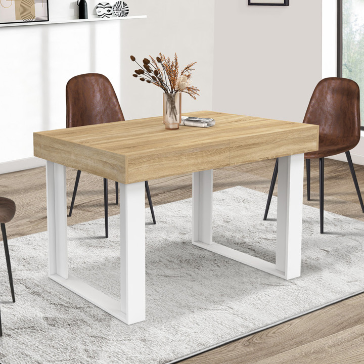 Tavolo da pranzo rettangolare allungabile 4-6 persone, legno e bianco 120-160 cm - PHOENIX | IdMarket
