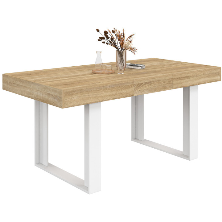 Tavolo da pranzo rettangolare allungabile 4-6 persone, legno e bianco 120-160 cm - PHOENIX | IdMarket