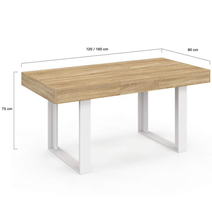 Tavolo da pranzo rettangolare allungabile 4-6 persone, legno e bianco 120-160 cm - PHOENIX | IdMarket