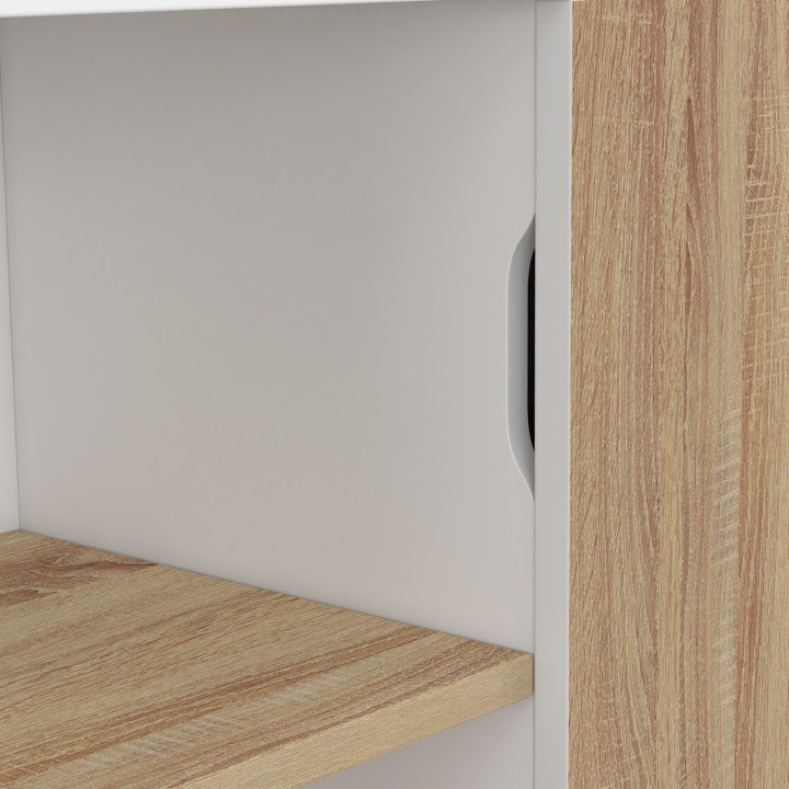 Credenza da 70 cm con 3 ripiani e 1 anta scorrevole reversibile in bianco e legno - montaggio semplice