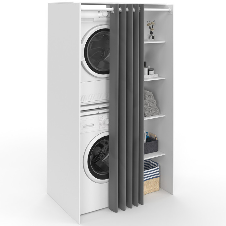 Mobile lavatrice doppio con tenda scorrevole bianca - WALLIS | IdMarket