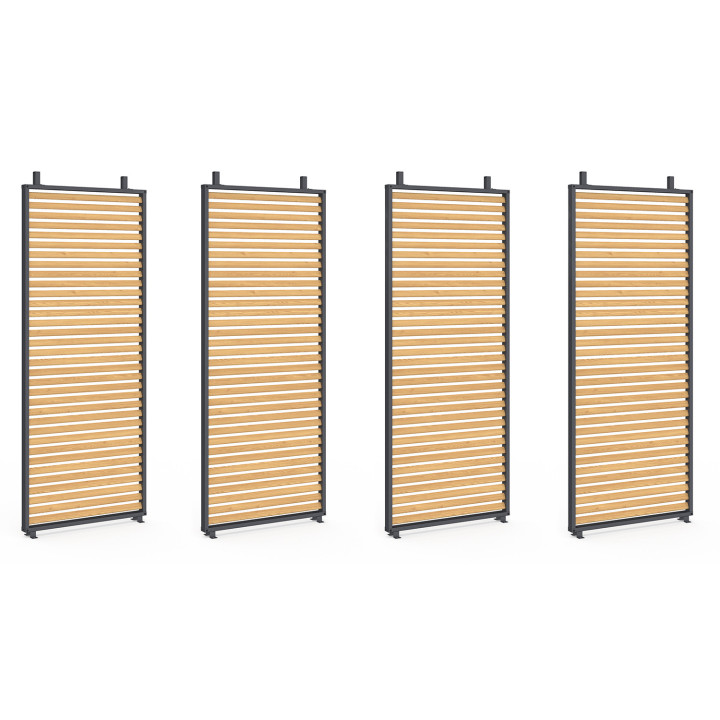 Pergola da collezione con lamelle orizzontali e tetto retrattile effetto legno 3x4M 4 sezioni modulari grigio antracite