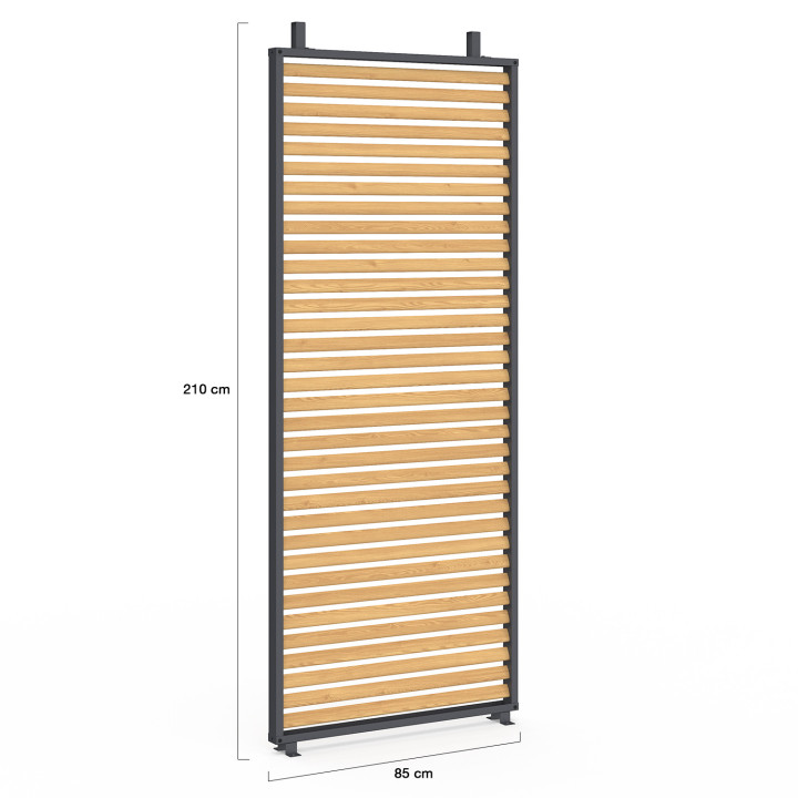 Pergola da collezione con lamelle orizzontali e tetto retrattile effetto legno 3x4M 4 sezioni modulari grigio antracite