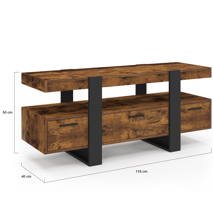 Porta TV con cassetti in legno invecchiato e effetto nero - PHOENIX | ID Market