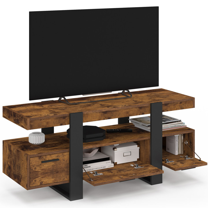 Porta TV con cassetti in legno invecchiato e effetto nero - PHOENIX | ID Market