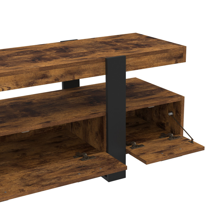 Porta TV da 140 cm con legno effetto invecchiato e cassetti neri - PHOENIX | ID Market