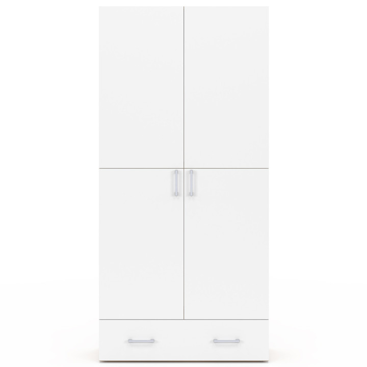 Armadio a 2 ante in legno e bianco con ripiani da 80 cm e 1 cassetto - JULIANA | IdMarket
