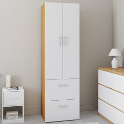 Armadio a 2 ante bianco e legno 50 cm con 2 cassetti - JULIANA | IdMarket