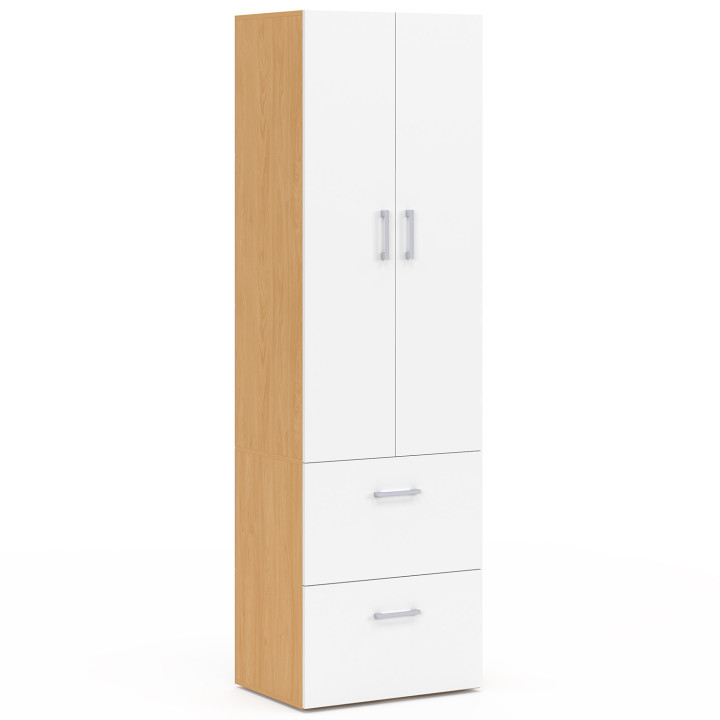 Armadio a 2 ante bianco e legno 50 cm con 2 cassetti - JULIANA | IdMarket