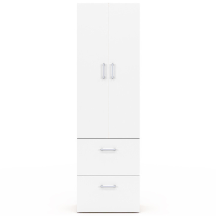 Armadio a 2 ante bianco e legno 50 cm con 2 cassetti - JULIANA | IdMarket