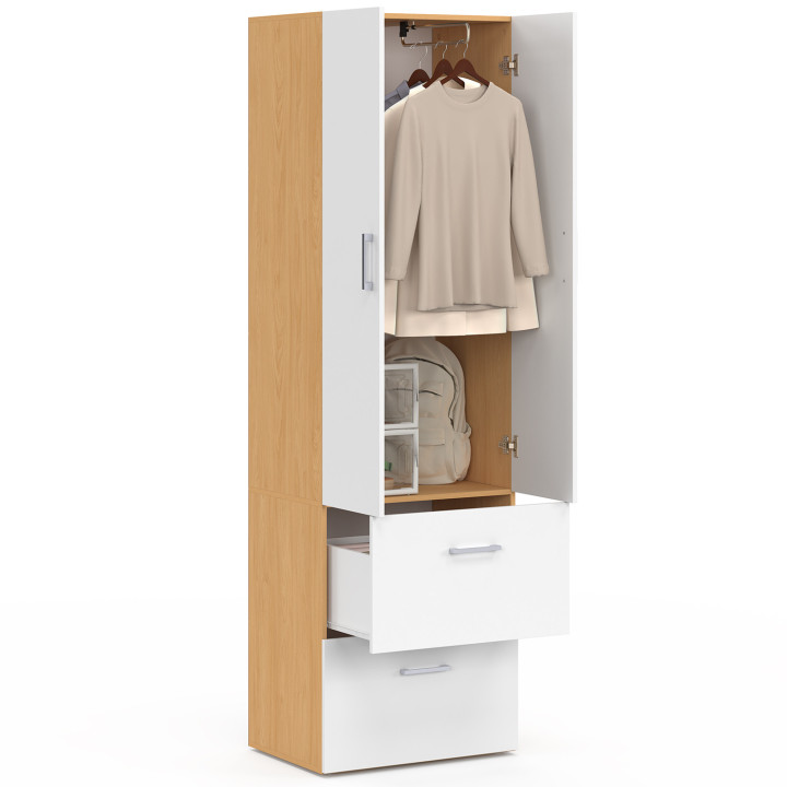 Armadio a 2 ante bianco e legno 50 cm con 2 cassetti - JULIANA | IdMarket