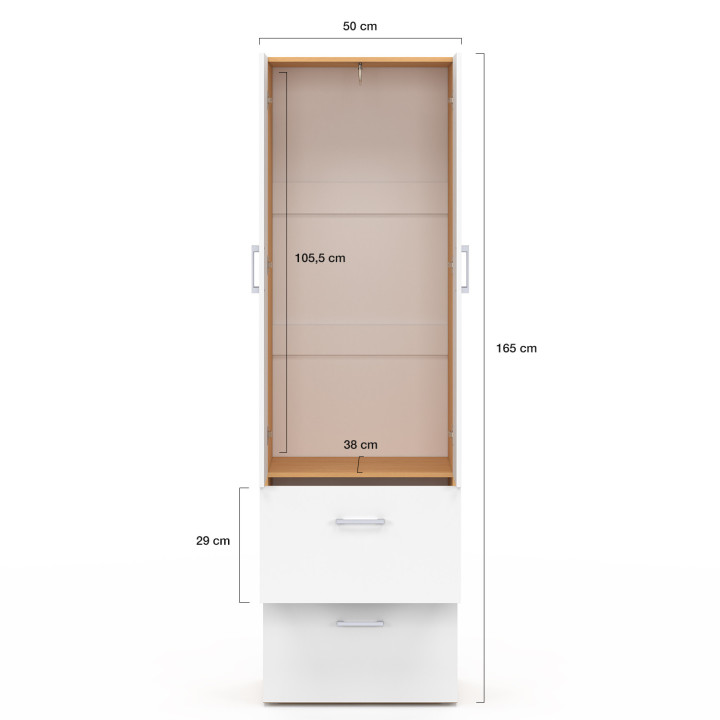 Armadio a 2 ante bianco e legno 50 cm con 2 cassetti - JULIANA | IdMarket