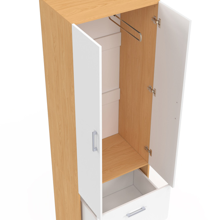 Armadio a 2 ante bianco e legno 50 cm con 2 cassetti - JULIANA | IdMarket