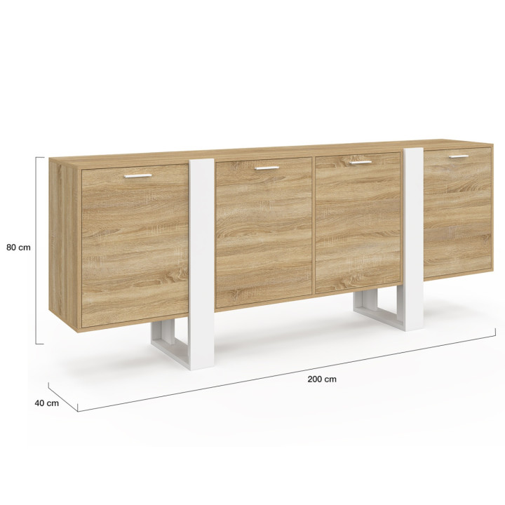 Credenza 200 cm 4 ante legno e bianco - PHOENIX XXL | IdMarket