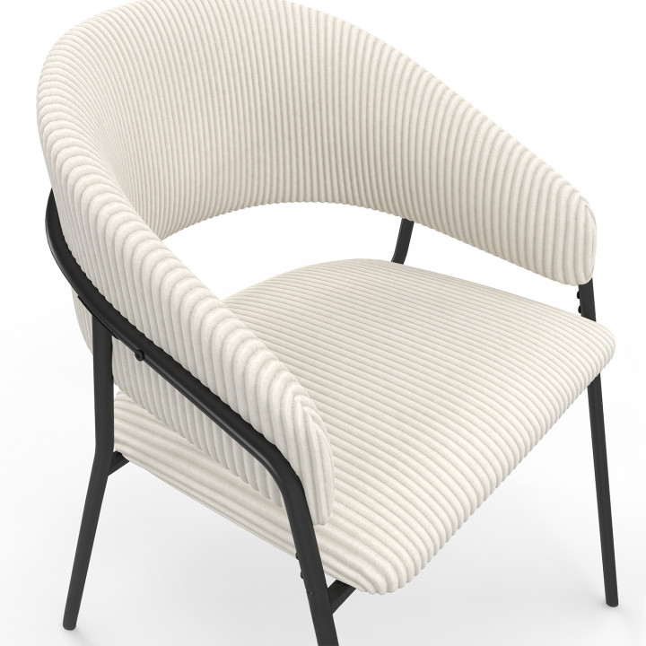 Set di 2 sedie da pranzo in velluto a coste beige con gambe in metallo nero - VINI | IdMarket