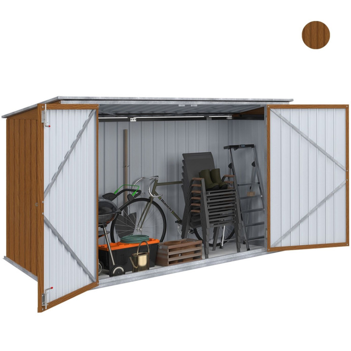 Casetta da giardino in metallo effetto legno con serratura e multi-sgabuzzino per biciclette, attrezzi e bidoni | IdMarket