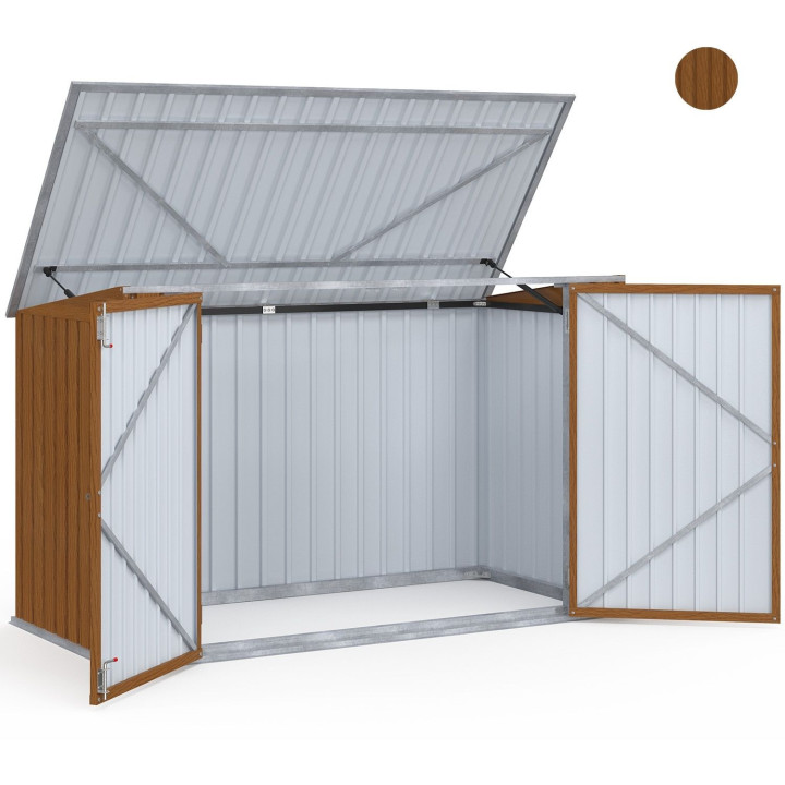 Casetta da giardino in metallo effetto legno con serratura e multi-sgabuzzino per biciclette, attrezzi e bidoni | IdMarket