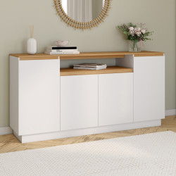 Credenza a 4 ante da 160 cm con nicchia centrale bianca e top effetto legno - SERENA | IdMarket