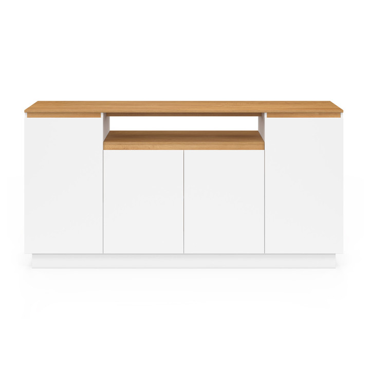 Credenza a 4 ante da 160 cm con nicchia centrale bianca e top effetto legno - SERENA | IdMarket