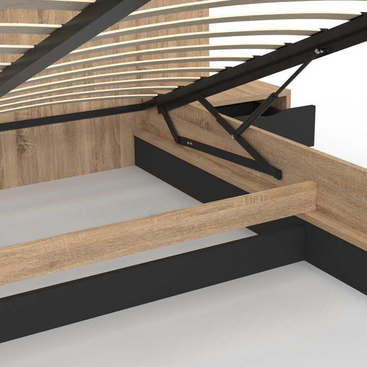 Letto matrimoniale con testiera + comodini integrati e base 160 x 200 cm in legno e nero - SANTA | IdMarket