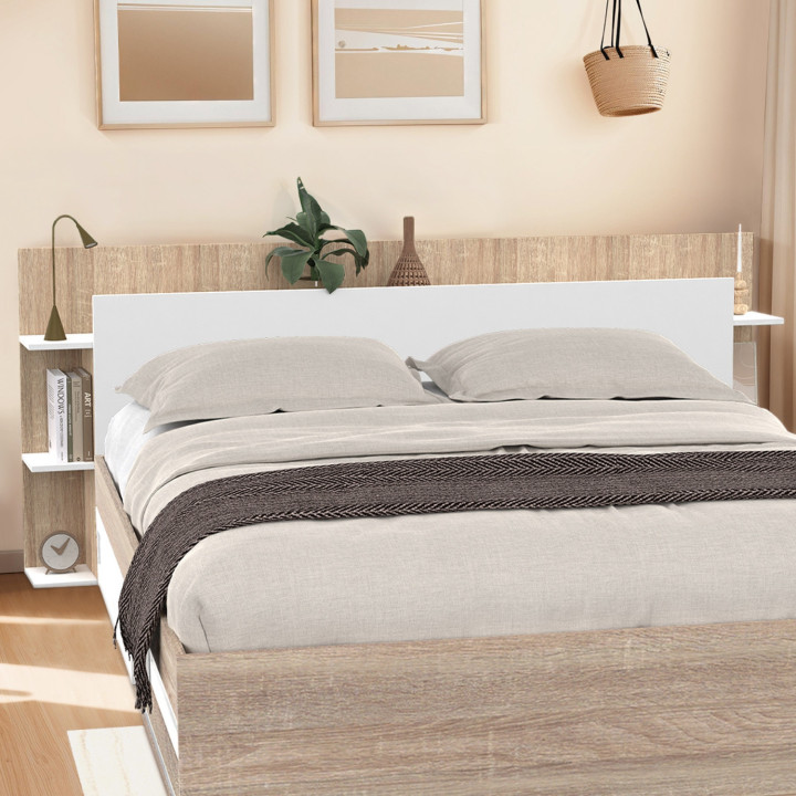Testata su piede per letto 140/160 cm con contenitore bianco e legno - CIRI | ID Market