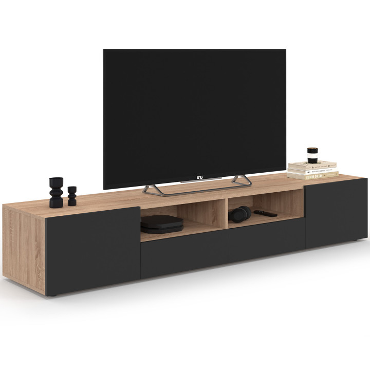 Mobile TV da 180 cm in legno di faggio con ante nere - ELI | ID Market