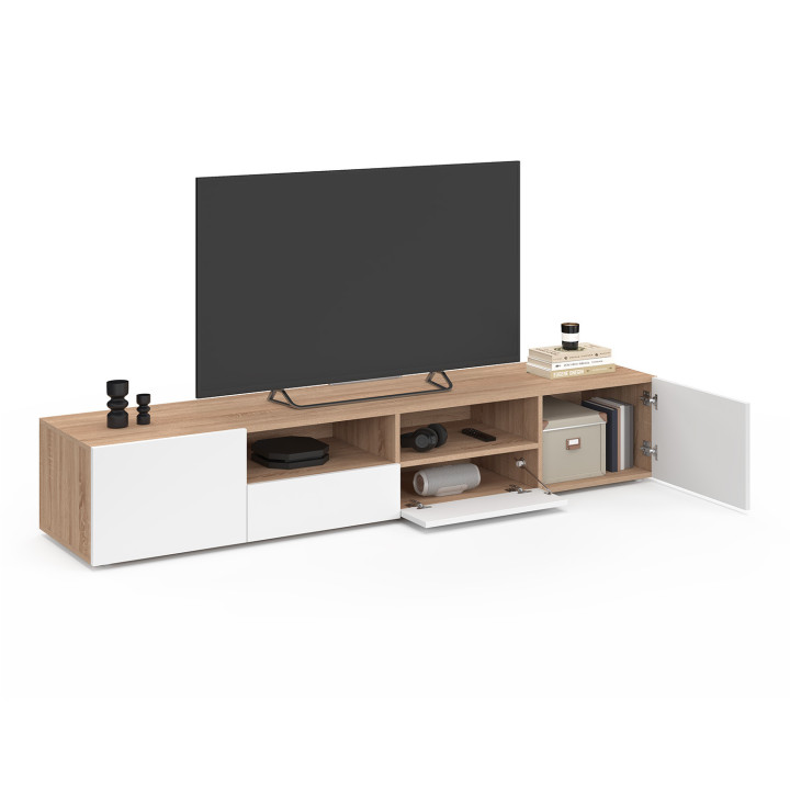 Porta TV da 180 cm in faggio con ante bianche