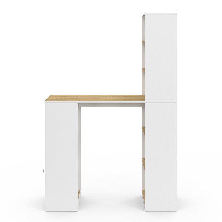 Scrivania LUNG con contenitore e armadio per 2 persone bianco e legno - LUNG | IDMarket