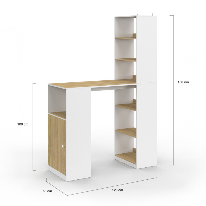 Scrivania LUNG con contenitore e armadio per 2 persone bianco e legno - LUNG | IDMarket