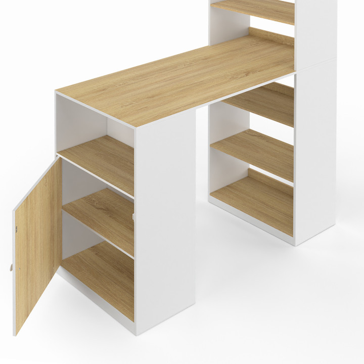 Scrivania LUNG con contenitore e armadio per 2 persone bianco e legno - LUNG | IDMarket