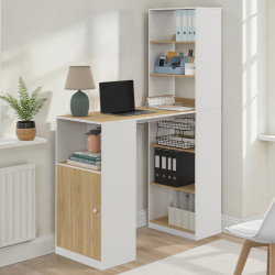 Scrivania LUNG con contenitore e armadio per 2 persone bianco e legno - LUNG | IDMarket