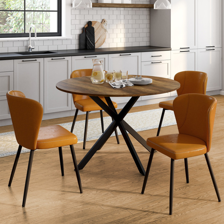 Set di 4 sedie marroni con cuciture e gambe in metallo nero - ISAURE | IdMarket