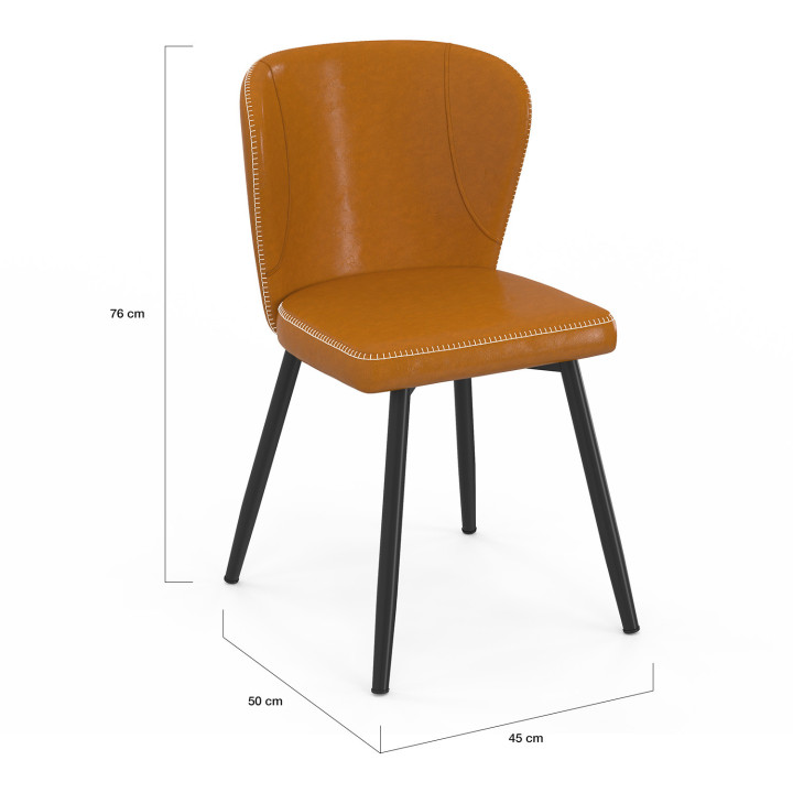 Set di 4 sedie marroni con cuciture e gambe in metallo nero - ISAURE | IdMarket