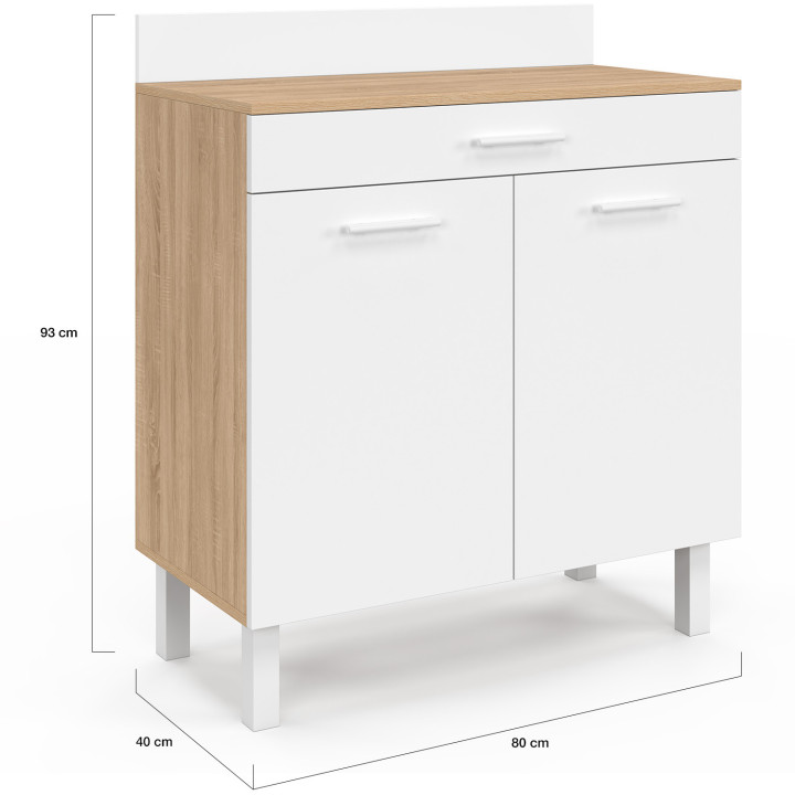 Credenza da 80 cm in faggio e bianco - CINA | IdMarket
