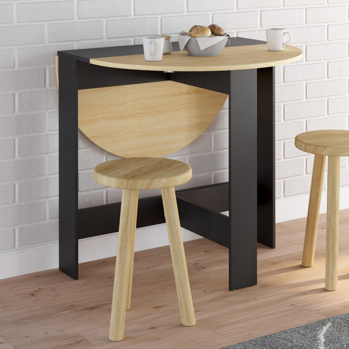 Consolle rotonda pieghevole, 2-4 persone, piano in faggio nero, 103 x 76 cm - EDI | IdMarket