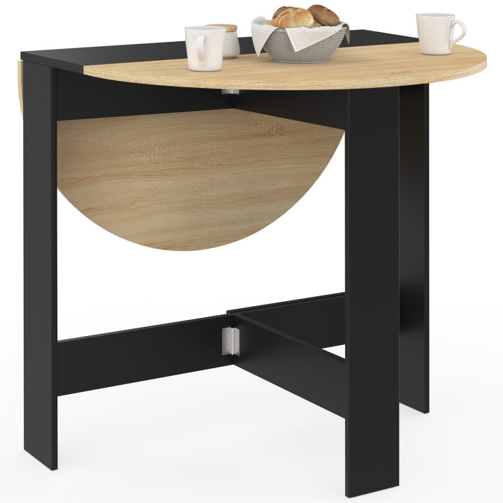 Consolle rotonda pieghevole, 2-4 persone, piano in faggio nero, 103 x 76 cm - EDI | IdMarket