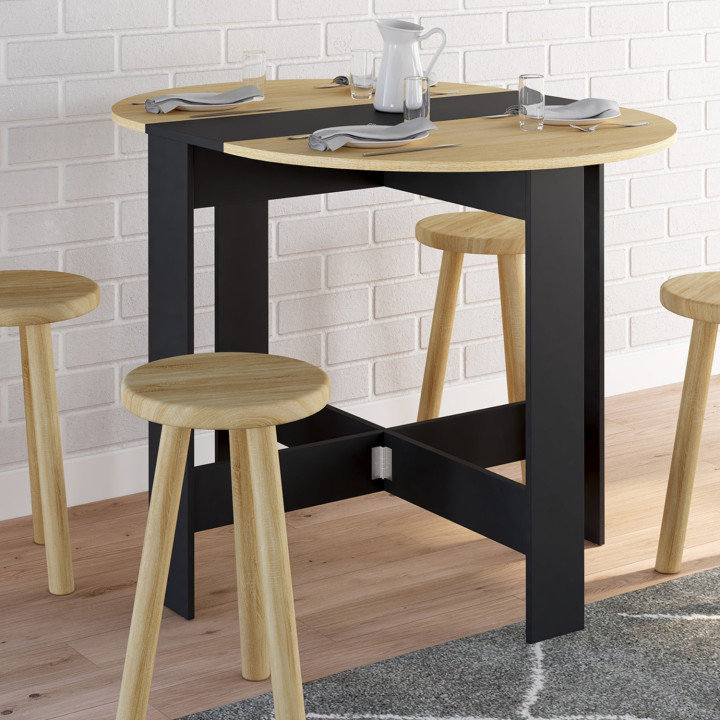 Consolle rotonda pieghevole, 2-4 persone, piano in faggio nero, 103 x 76 cm - EDI | IdMarket