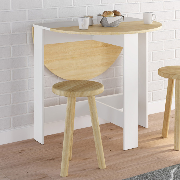 Consolle rotonda pieghevole per 2-4 persone con piano in faggio bianco 103 x 76 cm - EDI | IdMarket
