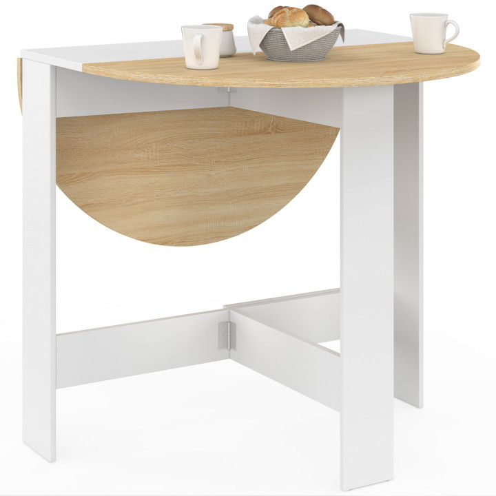 Consolle rotonda pieghevole per 2-4 persone con piano in faggio bianco 103 x 76 cm - EDI | IdMarket