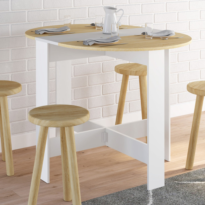 Consolle rotonda pieghevole per 2-4 persone con piano in faggio bianco 103 x 76 cm - EDI | IdMarket