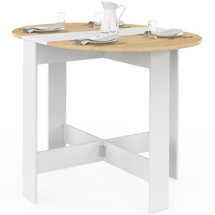 Consolle rotonda pieghevole per 2-4 persone con piano in faggio bianco 103 x 76 cm - EDI | IdMarket