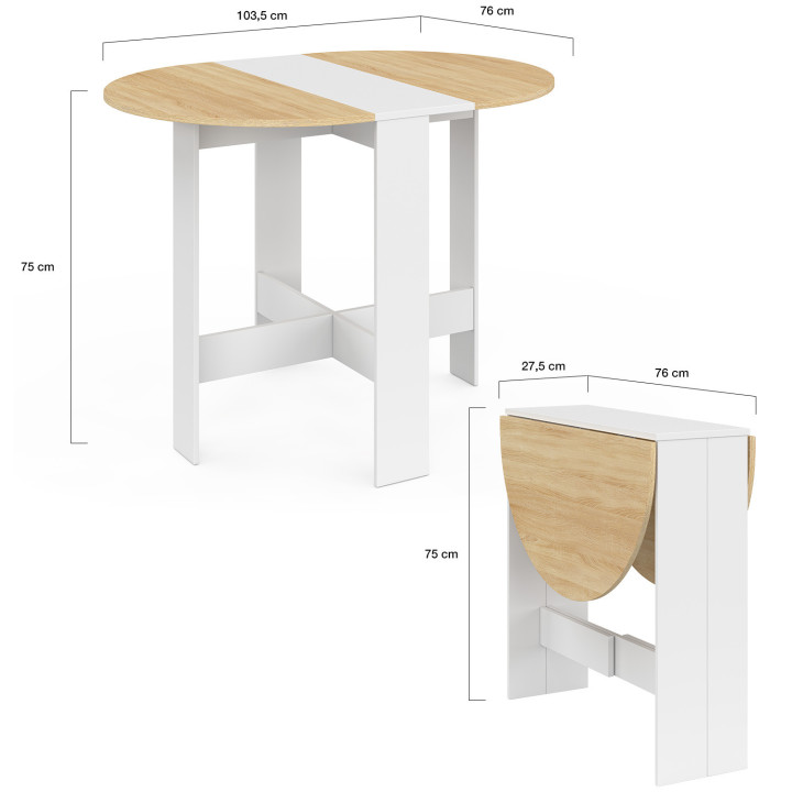 Consolle rotonda pieghevole per 2-4 persone con piano in faggio bianco 103 x 76 cm - EDI | IdMarket