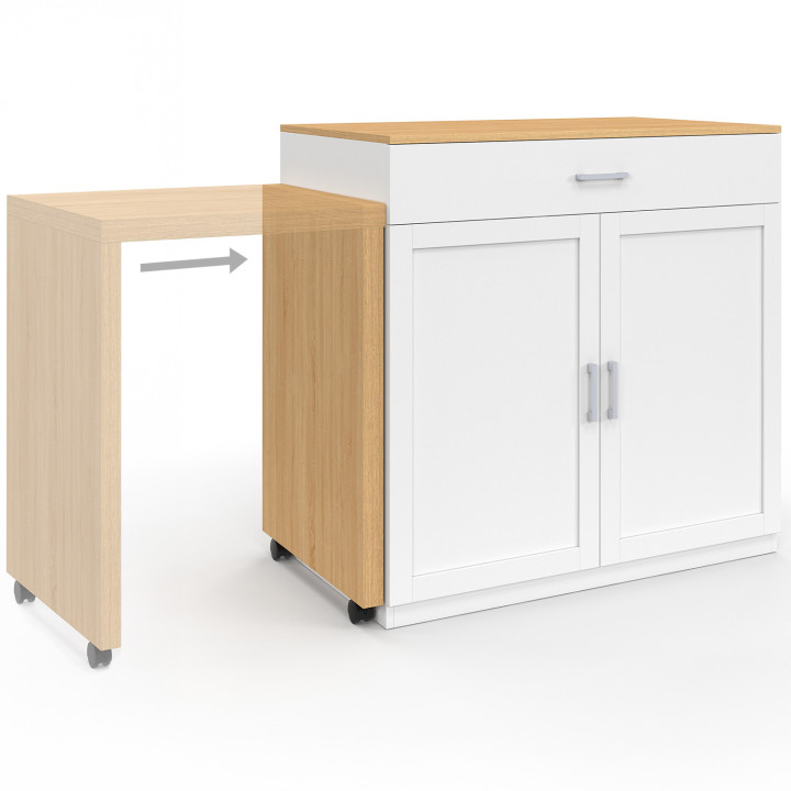 Isola centrale in legno bianco con tavolo da pranzo allungabile - VITO | IDMarket