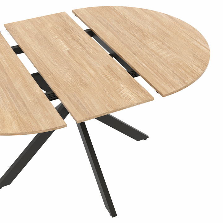 Set di tavolo da pranzo rotondo in legno e nero allungabile da 110-150 cm e 4 sedie in velluto beige