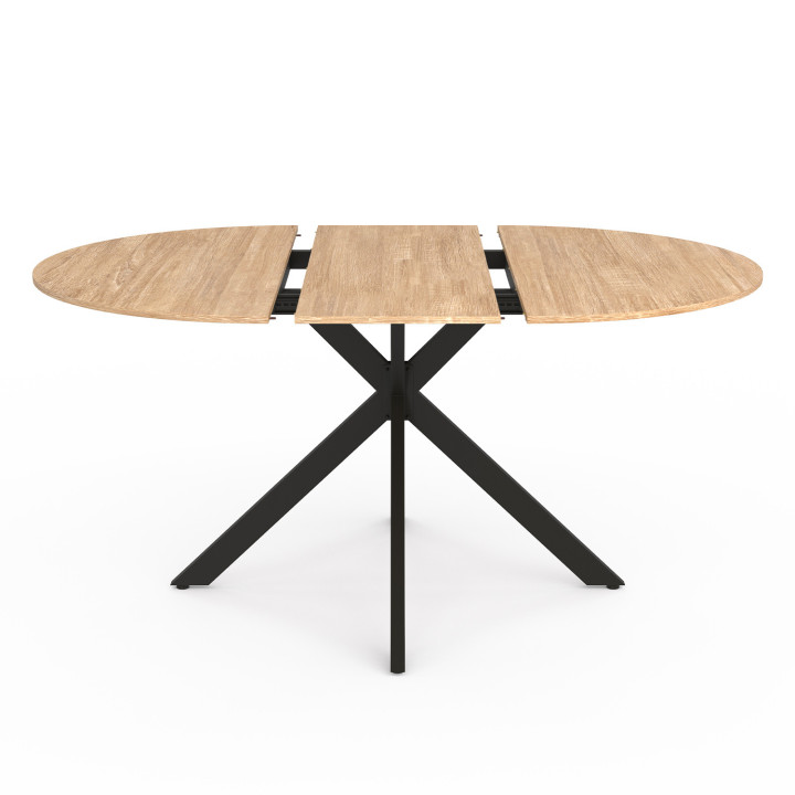 Set di tavolo da pranzo rotondo in legno e nero allungabile da 110-150 cm e 4 sedie in velluto beige